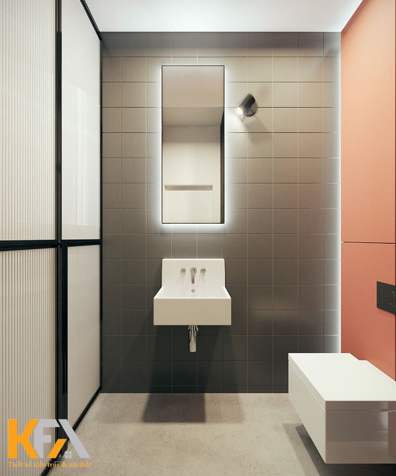 Phòng tắm được bố trí gọn gàng, khoa học và sạch sẽ