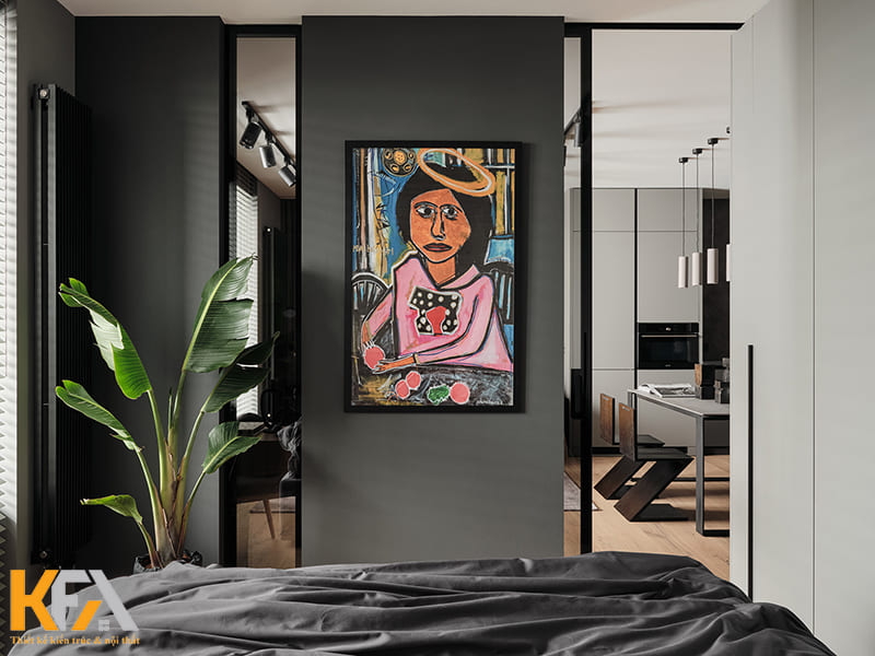 Trang trí phòng ngủ bằng tranh treo tường và cây xanh