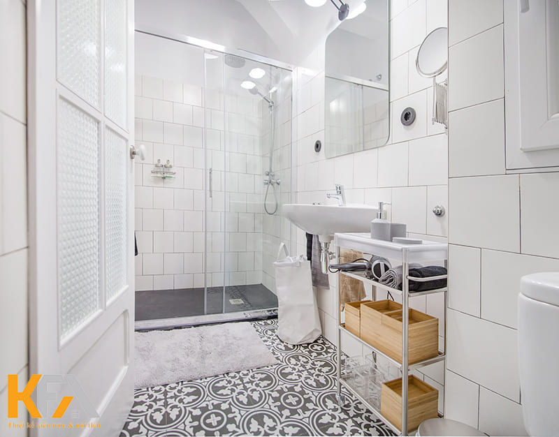 Phòng tắm kết hợp phòng vệ sinh, được bố trí buồng tắm kính khoa học, đảm bảo sự khô thoáng