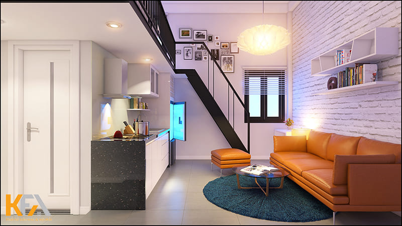 Bức tường sử dụng giấy dán tường họa tiết gạch 