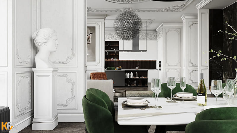 Thiết kế nội thất phòng bếp liền khách để mở rộng không gian