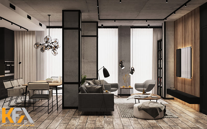 Vì sử dụng các gam màu thiên trầm tối, nên căn hộ được bố trí cửa sổ lớn và rất nhiều đèn