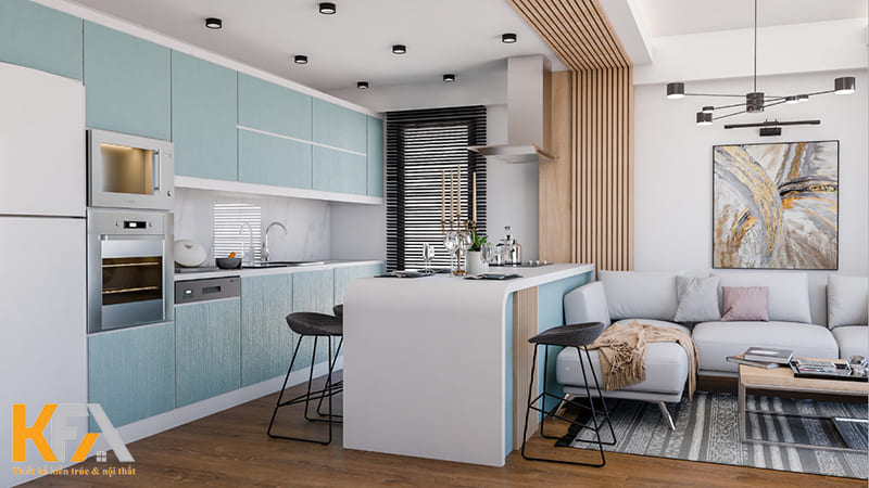 Đảo bếp đôi khi còn được thiết kế như một vách ngăn không gian giữa các khu vực trong nhà