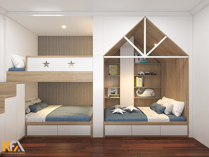 Cách bố trí 2 giường ngủ thẳng hàng trong phòng trẻ em