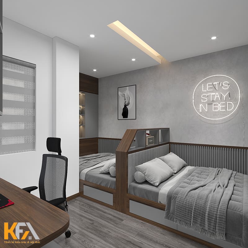 Bố trí giường ngủ thẳng hàng, áp sát nhau tiết kiệm diện tích