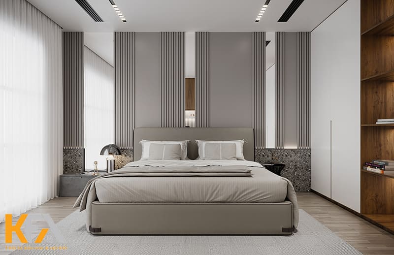 Phòng ngủ chung cư hiện đại những cũng không kém phần sang trọng cho những gia chủ thích sự nhã nhặn