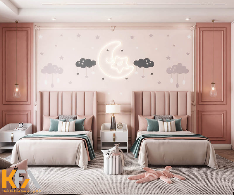 Thiết kế phòng ngủ chung cư cho 2 bé gái