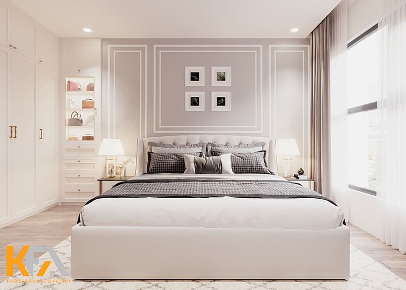 Phong cách tân cổ điển được biến tấu trở nên nhẹ nhàng hơn phù hợp với thẩm mỹ của gia chủ