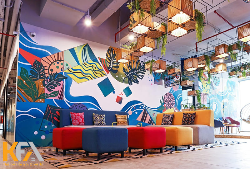 Khu vực nghỉ ngơi, thư giãn được thiết kế sáng tạo, bắt mắt, truyền cảm hứng cho nhân viên