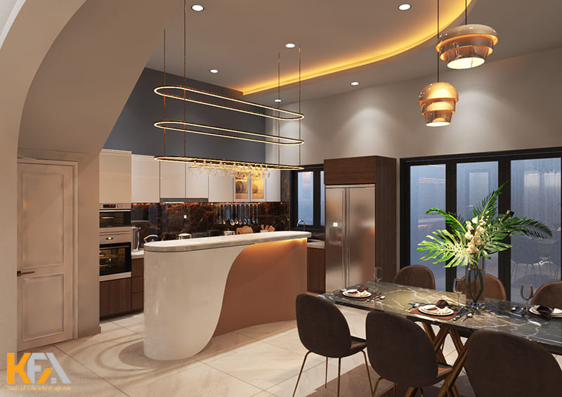 Phòng bếp là không gian giữ lửa cho gia đình nên rất cần thoáng đãng, lưu thông khí tốt