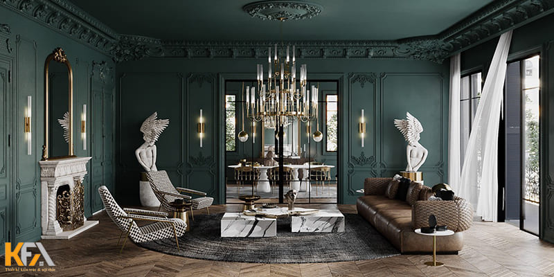 Nội thất tân cổ điển ghi điểm bởi những đường nét phào chỉ tinh tế, chất liệu nội thất cao cấp