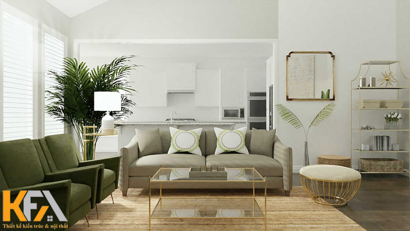 Mẫu phòng khách liền bếp 15m2 đẹp, tiện nghi