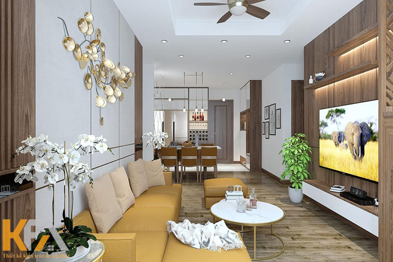 Trang trí bức tường chính là cách mà các kiến trúc sư đã tạo điểm nhấn cho phòng khách