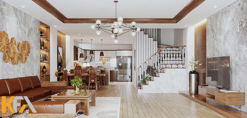 Thiết kế phòng khách liền bếp cho nhà phố hiện đại