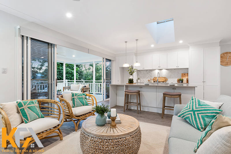 Bàn đảo bếp kết hợp quầy bar đồng thời là bàn ăn