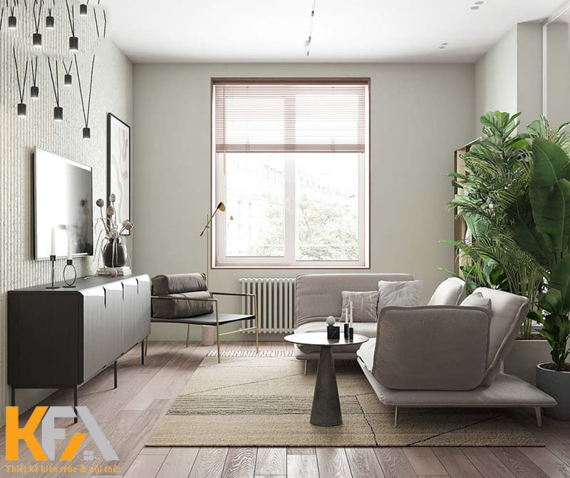 Tủ kệ có chân và tivi treo tường giúp tối ưu diện tích và tạo cảm giác thông thoáng hơn