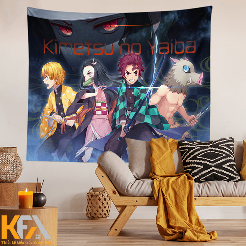 Bạn cũng có thể trang trí phòng khách Anime bằng chiếc phông tường in hình nhân vât hoạt hình