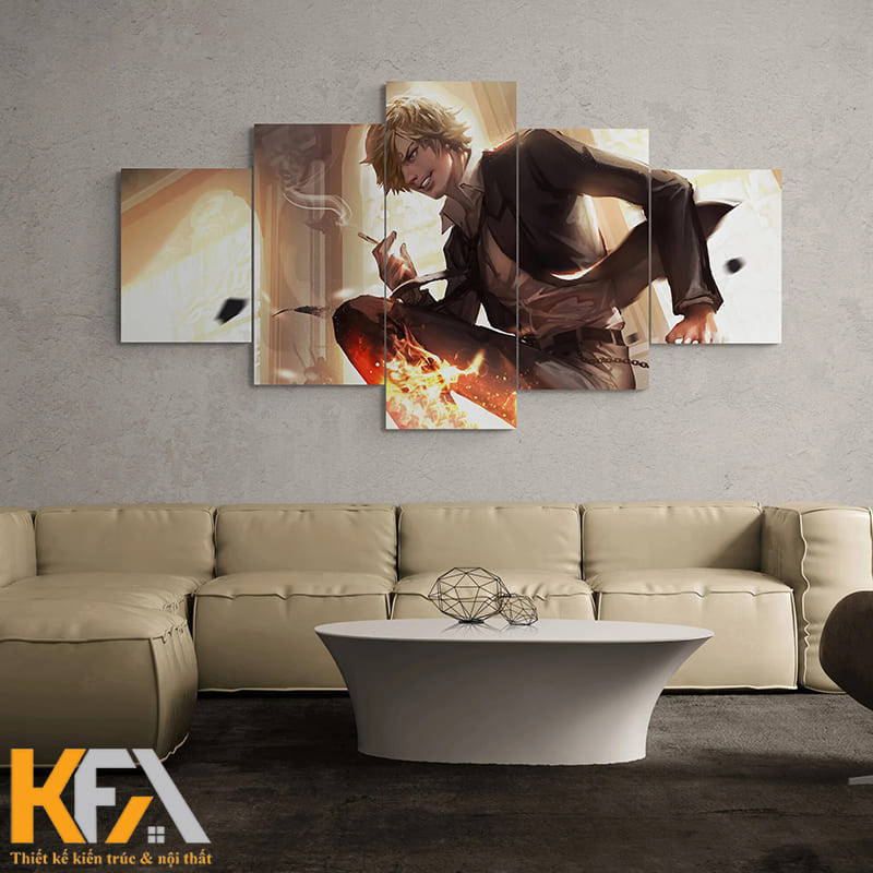 Bộ sofa và bức tranh cùng tone màu tạo nên sự đồng điệu về mặt thẩm mỹ 