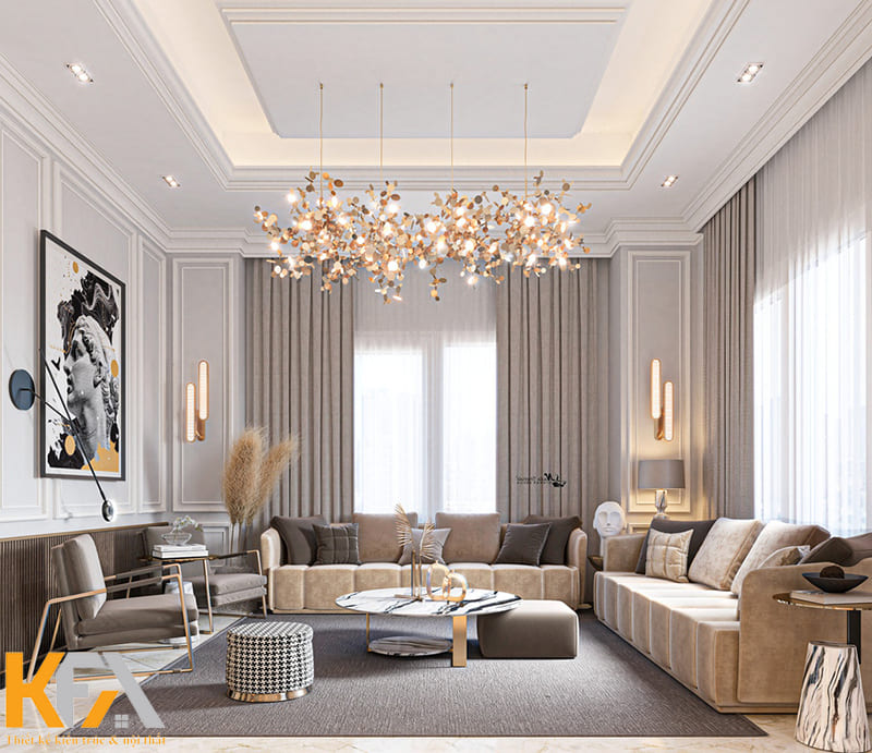 Phòng khách biệt thự thường rộng lớn và được trang trí bằng nội thất cao cấp