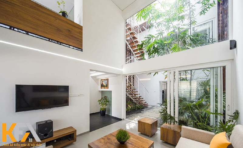 Thiết kế phòng khách thông tầng chỉ áp dụng với những ngôi nhà từ 2 tầng trở nên