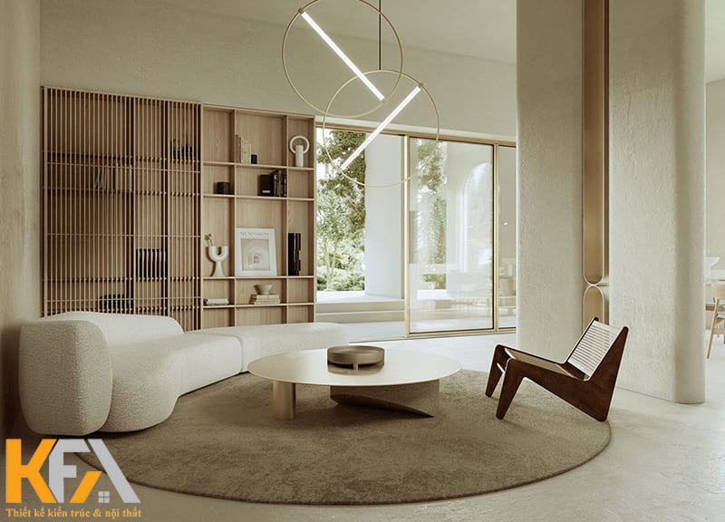 Phòng khách biệt thự thiết kế theo phong cách Nhật Bản đơn giản