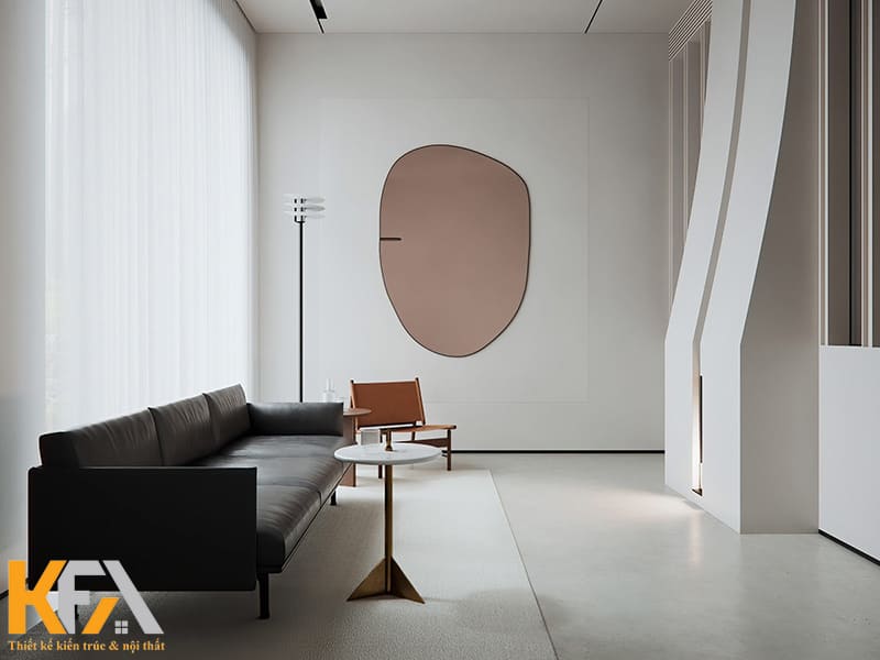 Mảng màu trên tường là điểm nhấn của phòng khách