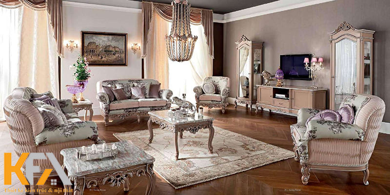 Chiếc thảm lớn đặt dưới chân bàn với họa tiết bắt mắt