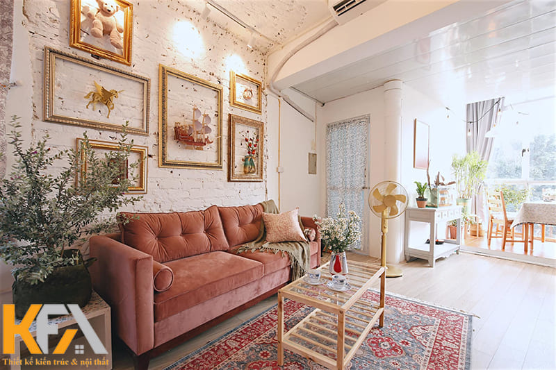 Mẫu phòng khách màu hồng phong cách Vintage với vẻ đẹp hoài cổ