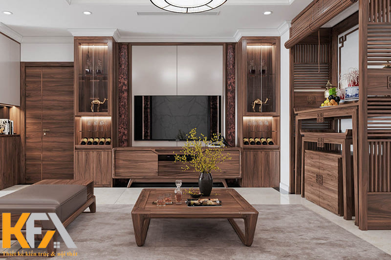 Tích hợp phòng thờ và phòng khách là ý tưởng thiết kế hiện đại, tối ưu không gian cho nhà nhỏ