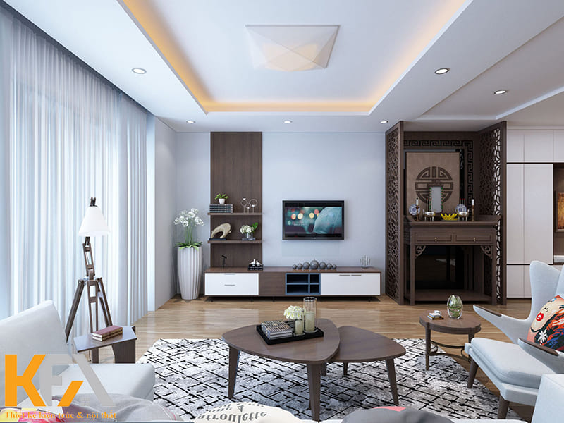 Những phòng khách lớn hơn có thể bố trí bàn thờ có vách ngăn