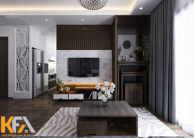 Tủ thờ hiện đại bao gồm tủ cơm để gia chủ có thể bày biện đồ lễ mỗi dịp lễ tết, giỗ chạp