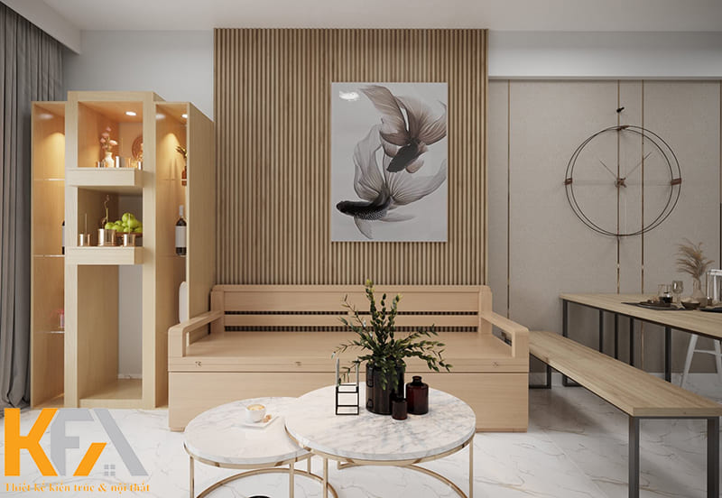 Tủ thờ dạng hộp chất liệu gỗ công nghiệp được chia thành nhiều kệ, ngăn nhỏ