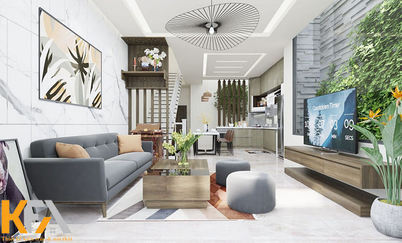 Thiết bàn thờ treo cho phòng khách nhà ống