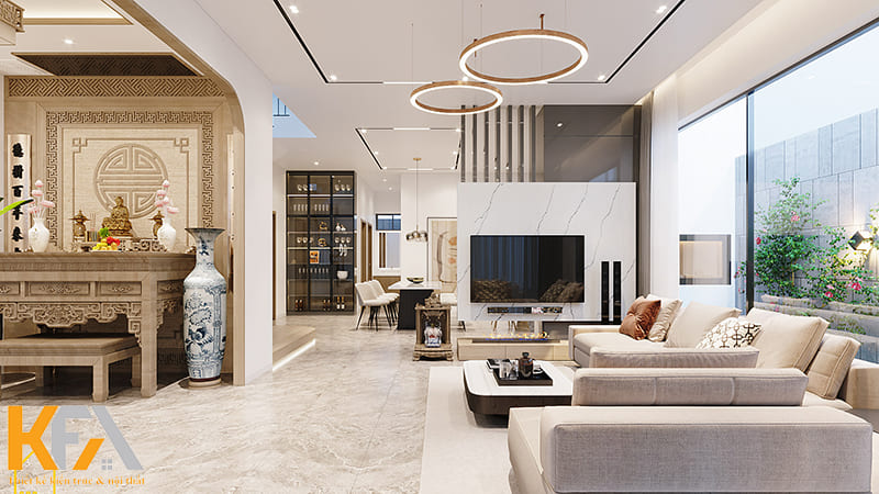 Vì sao nên chọn thiết kế phòng khách kết hợp phòng thờ tại KFA?