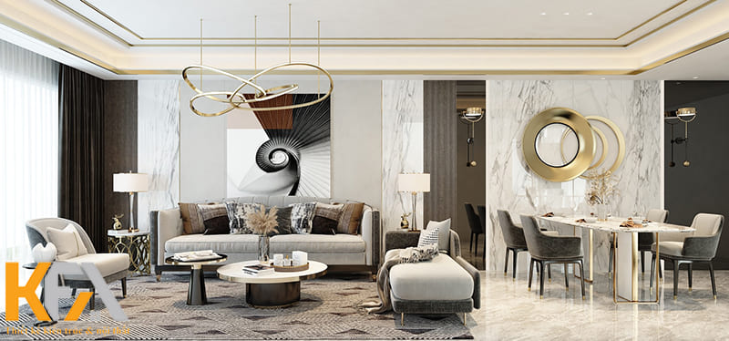 Phòng khách có cảm giác không bị giới hạn, gò bó mà trải rộng mãi