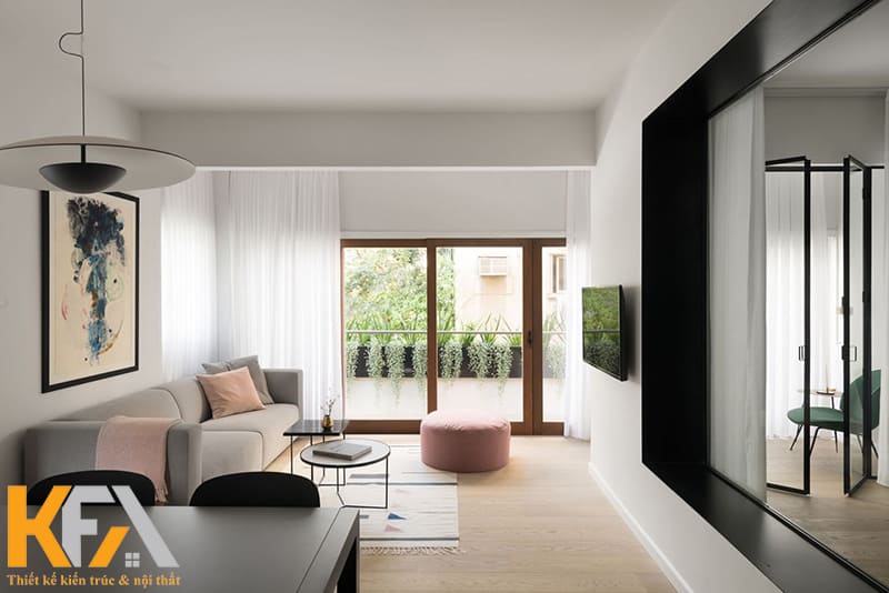 Cửa kính giúp tiếp nhận ánh sáng tự nhiên vào trong phòng khách