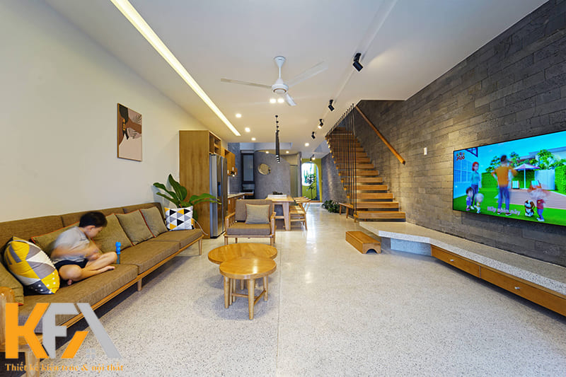 Thiết kế phòng khách liền bếp không gian mở cho nhà ống