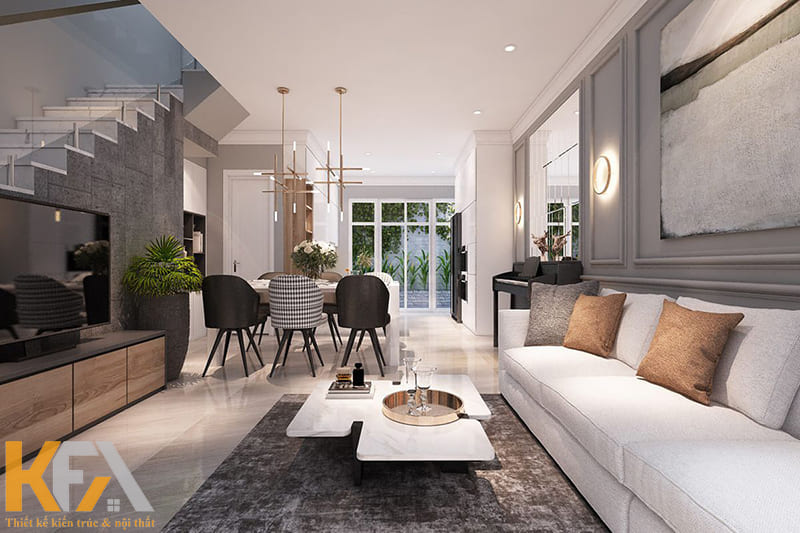 Nếu muốn có bố cục rõ ràng, có thể thiết kế đảo bếp, bàn ăn hay quầy bar ngăn cách