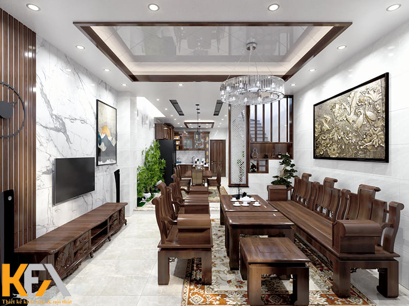 Thiết kế phòng khách liền bếp rộng 40m2 cho nhà ống