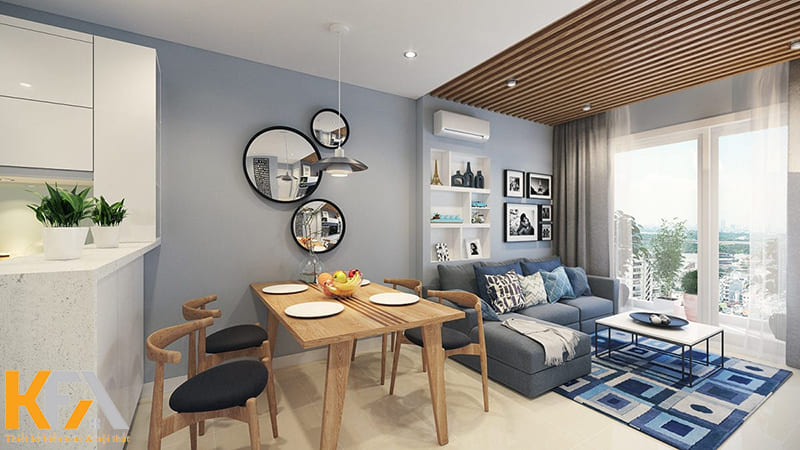 Bố cục thường thấy: Phòng khách - bàn ăn - phòng bếp