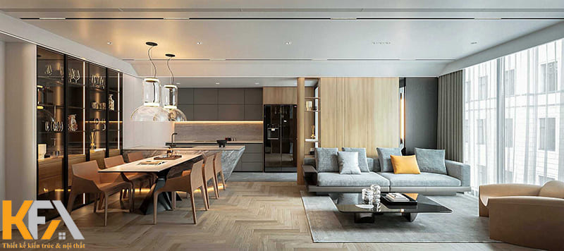 Thiết kế phòng khách liền bếp được ứng dụng nhiều nhất với các căn chung cư