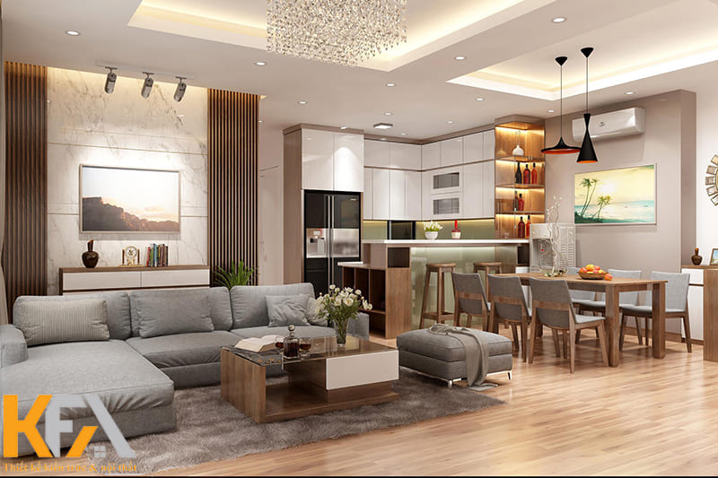 Đảm bảo ánh sáng cho cả phòng khách và phòng bếp