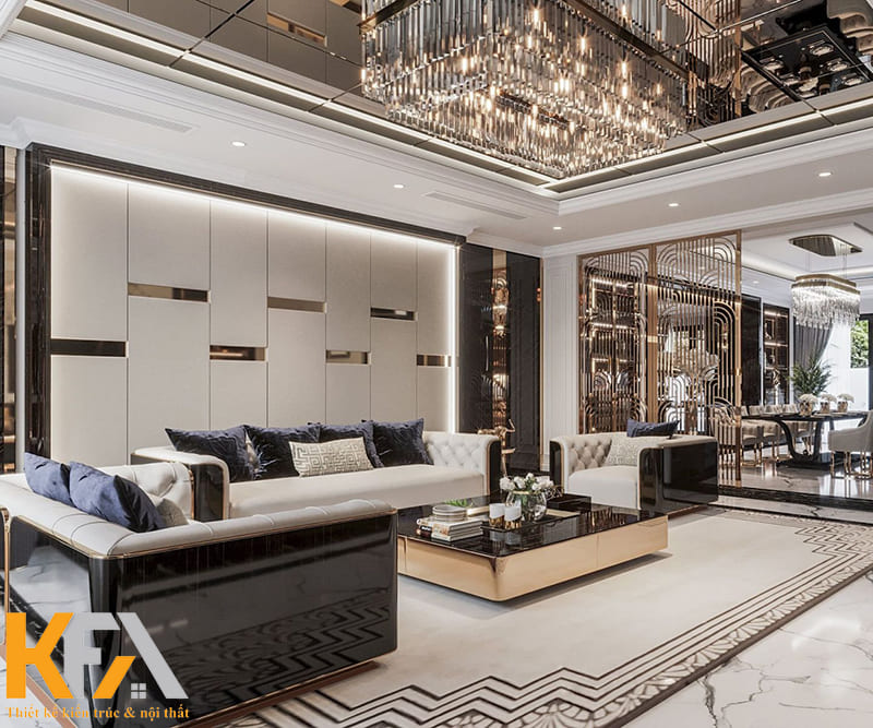 Những món đồ nội thất bóng bẩy, những điểm nhấn tinh tế càng tôn lên vẻ đẹp xa hoa, tráng lệ của căn phòng