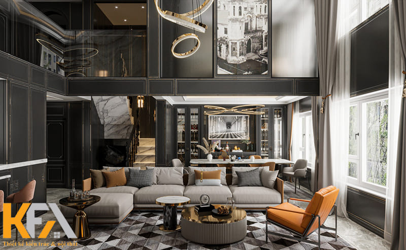 Phòng khách phải có diện tích đủ lớn để làm toát lên được sự tráng lệ và xa hoa của thiết kế