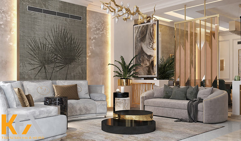 Sự tinh xảo trong từng đường nét góp phần mang đến một phòng khách hào nhoáng và xa hoa