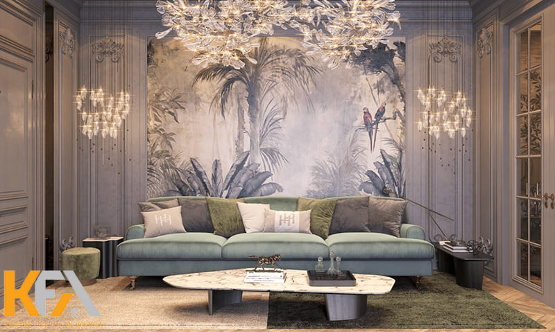 Sử dụng giấy dán tường để trang trí phòng khách