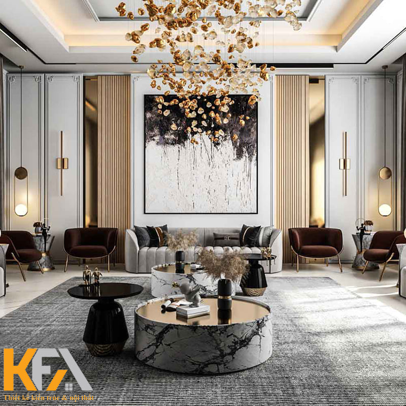 Nhờ thiết kế tinh xảo, đèn chùm phòng khách có tác dụng tăng thẩm mỹ cho không gian sống