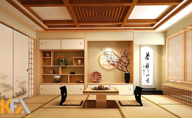 Chiếu Tatami mềm mại, mộc mạc là yếu tố không thể thiếu trong phòng khách ngồi bệt kiểu Nhật