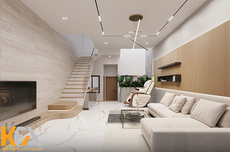 Không gian phòng khách là tổng hòa của các gam màu nhẹ nhàng