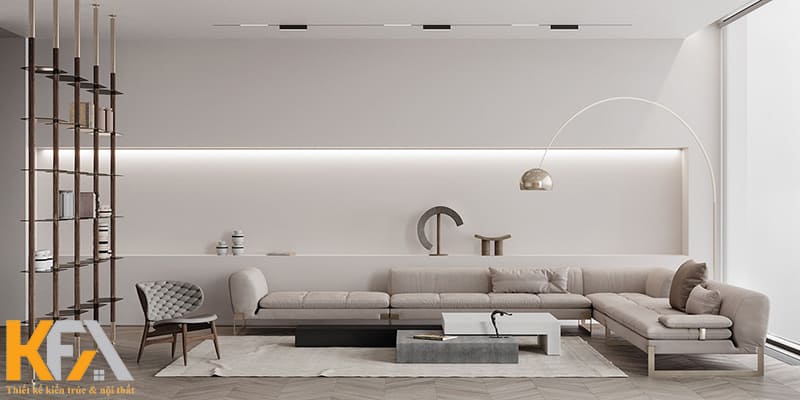 Ánh sáng là yếu tố rất quan trọng để tôn lên vẻ đẹp tinh tế của không gian phòng khách tối giản